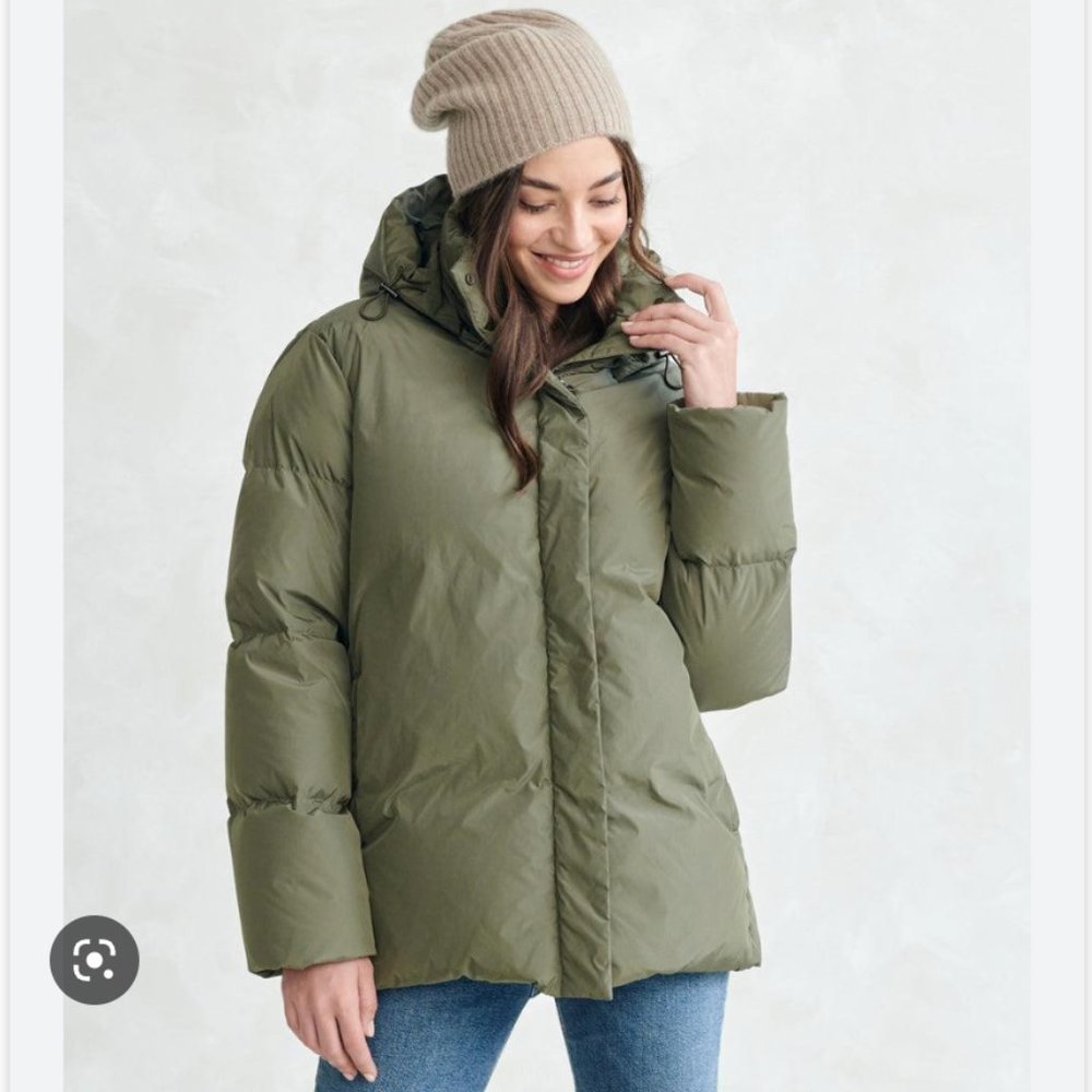 Jenni Kayne Olive Sage Green Down Winter Fall Hooded Puffer Coat Jacket